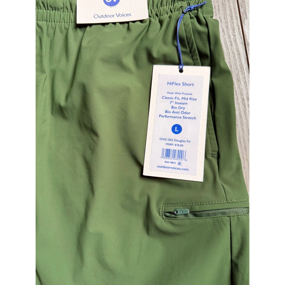 Outdoor Voices HiFlex Shorts Mens Large Douglas Fir Green 7 Inch Inseam OV61302 - Picture 2 of 3